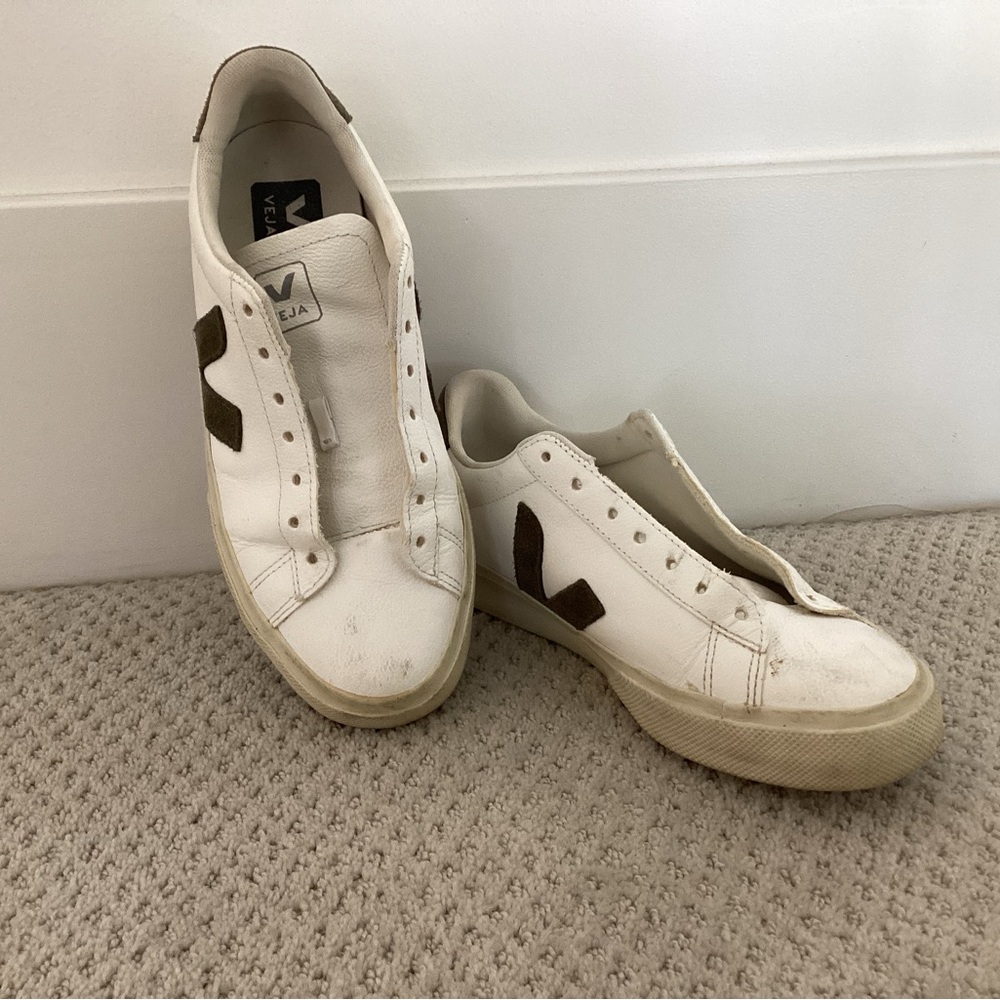 Veja White Low-Top Sneakers with Brown V Logo